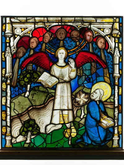 Zachowany panel z Great East Window w York Minster: „The Mighty Angel and Seven Thunders” autorstwa English School
