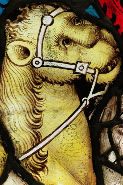 Zachowany fragment z Great East Window w York Minster: „Armia Jeźdźców” autorstwa English School