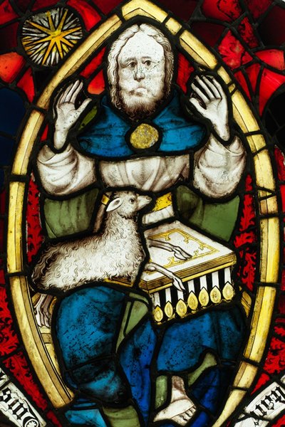 Zachowany fragment z Great East Window w York Minster: „Otwarcie szóstej pieczęci” autorstwa English School