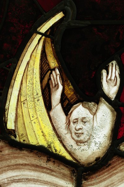 Zachowany fragment z Great East Window w York Minster: „Drugi anioł gra w trąbkę” autorstwa English School