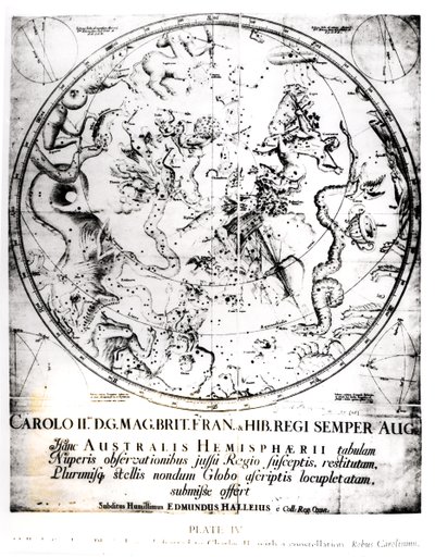 Konstelacje półkuli południowej ze „Streszczenia komet” Sir Edmunda Halleya (1656-1742) 1705 autorstwa English School