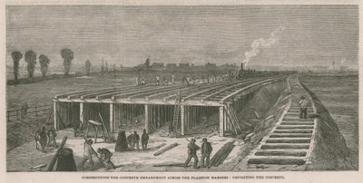 Budowa nasypu betonowego przez bagna Plaistow autorstwa English School