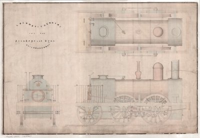 Rysunek konstrukcyjny, lokomotywa 0-4-2 i tender autorstwa R. and W. Hawthorn and Co. dla Stanhope and Tyne Railway Co. autorstwa English School