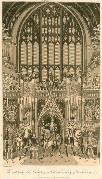 Bankiet koronacyjny króla Jerzego IV w Westminster Hall, 17 lipca 1821; Wejście Mistrza z Ceremonią Wyzwania autorstwa English School