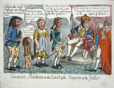 Korsykańscy Realtives na Dworze Cesarza Mew!!, pub 1804 (ręcznie kolorowy grawerunek) autorstwa English School