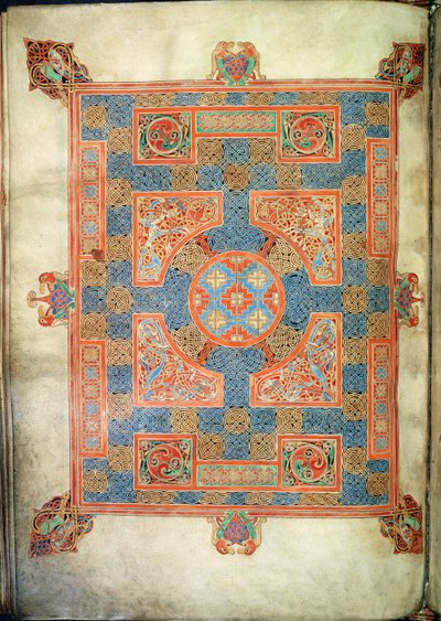 Cott Nero D. IV, f.94v Strona dywanowa otwierająca Ewangelię św. Marka, z Ewangelii Lindifarne, 710-721 (welum) autorstwa English School