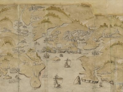 Bawełna Augusta I. i. 38 Mapa wybrzeża między Fowey i Salcombe, w tym Plymouth. Część panoramicznej mapy wybrzeża od Land