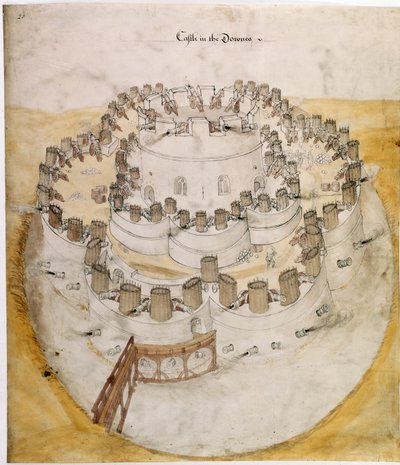 Bawełna Augusta I. i. f.20 Kolorowy widok „zamku w Downes” z lotu ptaka. Prawdopodobnie wczesny projekt Deal Castle autorstwa English School