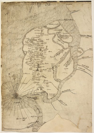 Cotton Augustus I.i f.51 Mapa wyspy Sheppey przypisywana kartografowi Robertowi Lythe autorstwa English School