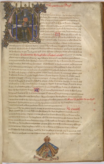 Cotton Nero D. VI f.4 Podświetlany inicjał „E” przedstawiający Edwarda III, króla Anglii autorstwa English School