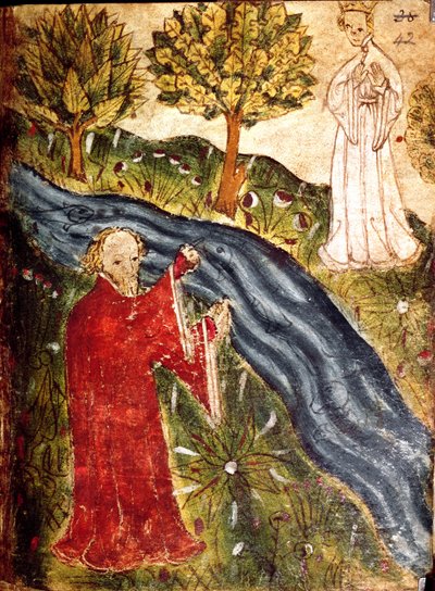 Bawełna Nero Ms A X, fa. 42 Marzyciel z Perłową Panną, ok. 1375-1400 (welum) autorstwa English School