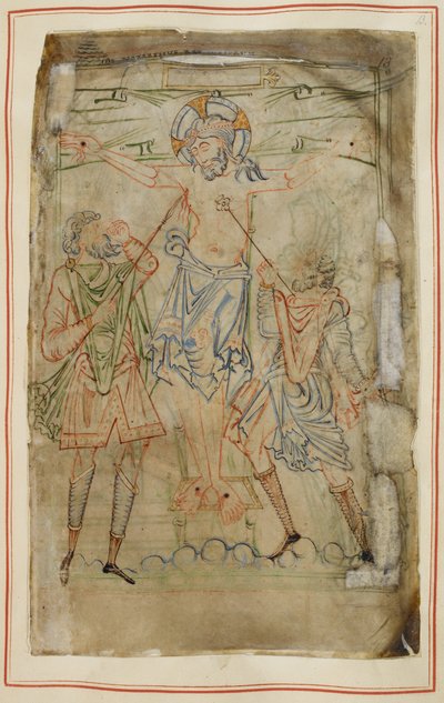 Cotton Tiberius C. VI, f.13 Ukrzyżowanie, z Psałterza Tyberiusza, c.1050 (welum) autorstwa English School