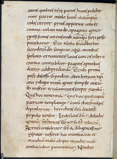 Bawełniany Wespazjan A. XIV, f.126v List Alkuina ofiarowujący współczucie w związku z atakiem Wikingów na Lindisfarne w 793 r. (tusz na welinie) autorstwa English School