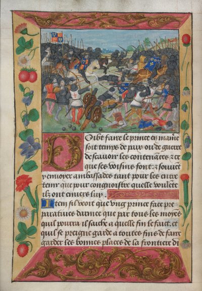 Bawełniany Wespazjan A xvii, f.13v, Król Anglii dosiadający białego konia, ścigający uciekającego króla Francji, z podręcznika Roberta de Balsaca o wojnie o instrukcje księcia, c.1490 (wellum) autorstwa English School