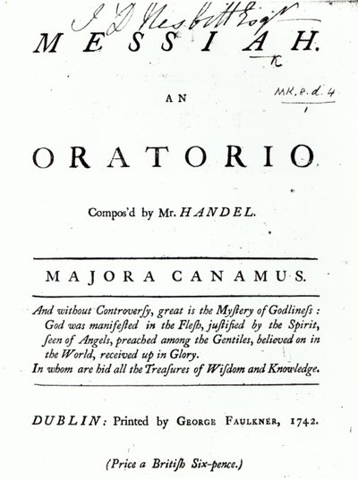 Okładka nut do Mesjasza Haendla, wydana w 1742 r. autorstwa English School