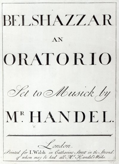 Okładka partytury do Baltazara Haendla, wydana w 1745 r. autorstwa English School