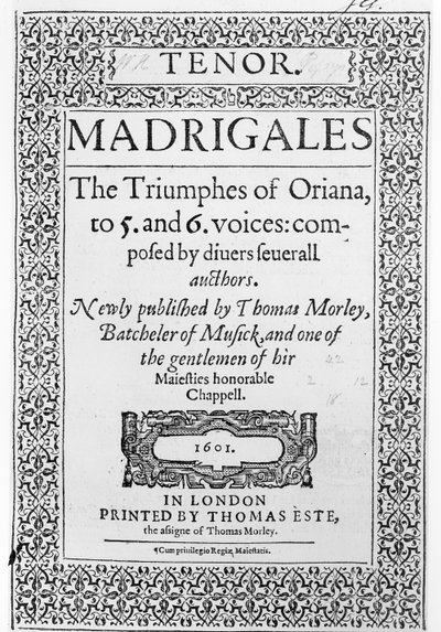 Okładka do tenorowej części Triumfów Oriany, wydanej przez Thomasa Este, 1601 autorstwa English School