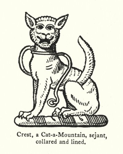 Herb, Cat-a-Mountain, sejant, kołnierzyk i podszycie (grawerowanie) autorstwa English School