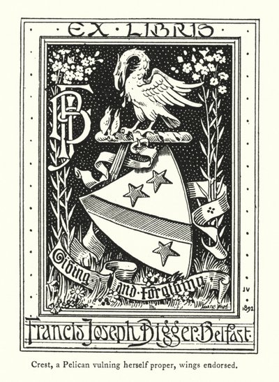 Crest, Pelikan, który sam się sromotnie, potwierdzony na skrzydłach (grawerunek) autorstwa English School