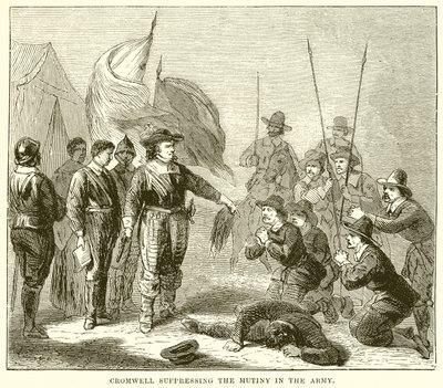 Cromwell tłumi bunt w armii autorstwa English School