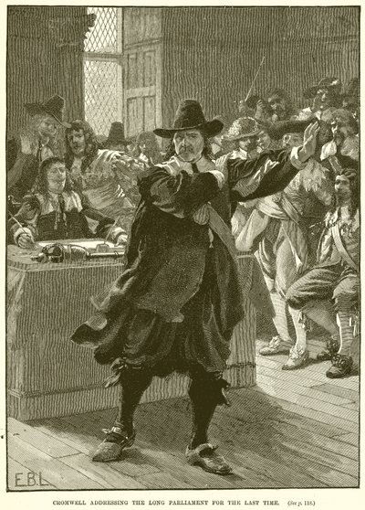 Cromwell po raz ostatni przemawia w Długim Parlamencie autorstwa English School