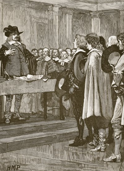 Cromwell odmawia korony, ilustracja z Cassells Illustrated History of England (zdjęcie w sepii) autorstwa English School