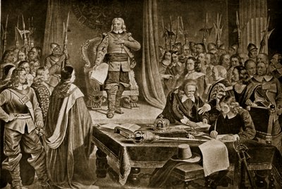 Cromwell odmawia korony, ilustracja z Hutchinsons Story of the British Nation, c.1923 autorstwa English School