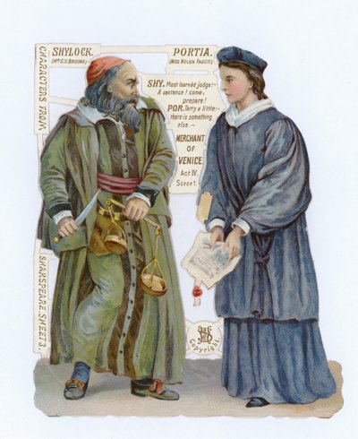Wycinanka Shylock i Portia z Kupca weneckiego autorstwa English School