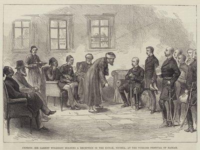 Cypr, Sir Garnet Wolseley na przyjęciu w Konak w Nikozji na tureckim festiwalu Bairam (rycina) autorstwa English School