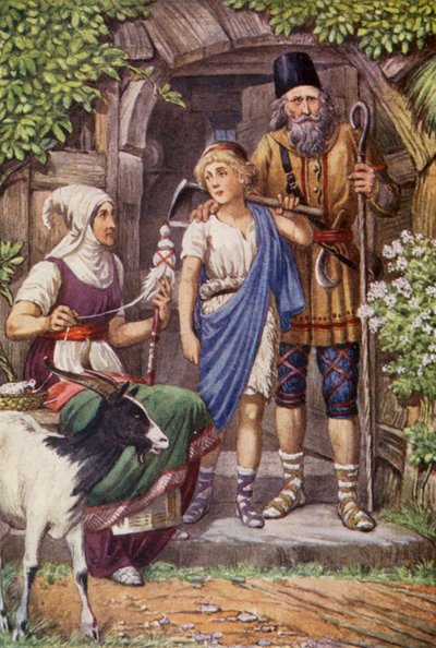 Cyrus i pasterz (kolorowa litografia) autorstwa English School