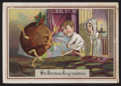 Tańczący świąteczny pudding (chromolitho) autorstwa English School
