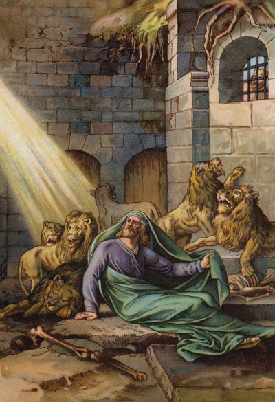 Daniel w jaskini lwów (chromolitho) autorstwa English School