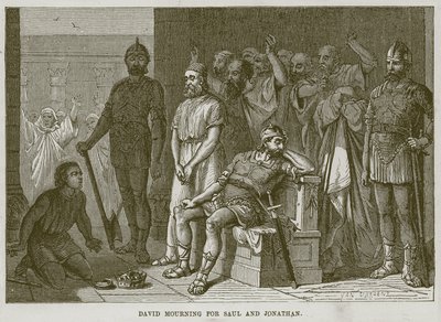 Dawid opłakuje Saula i Jonatana, ilustracja z The Childs Bible, ok. 1880 r. autorstwa English School