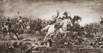 Śmierć Gustawa Adolfa, ilustracja z "Zarysu historii" H.G. Wellsa, tom II, wyd. 1920 r. autorstwa English School
