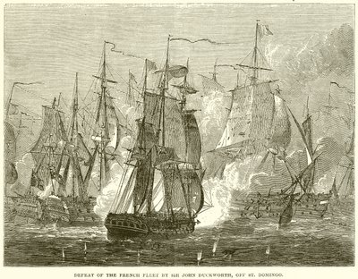 Klęska francuskiej floty przez Sir Johna Duckwortha przy St. Domingo autorstwa English School