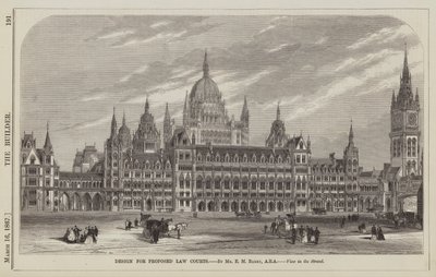 Design for Proposed Law Courts, Mr E M Barry, ARA, View in the Strand (grawerunek) autorstwa English School