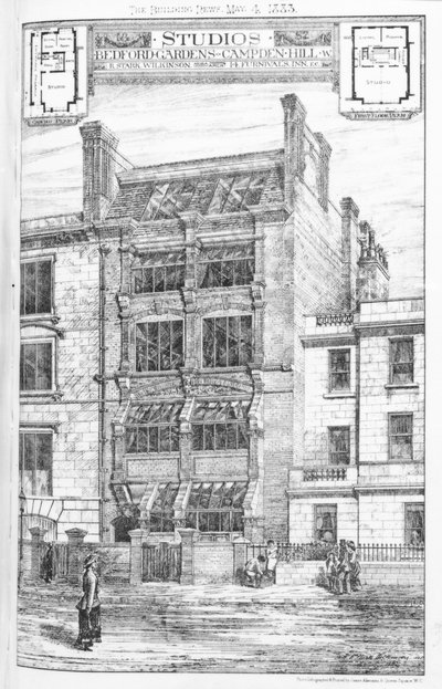 Projekt dla studia w Bedford Gardens, Campden Hill, Londyn, z „The Building News”, 4 maja 1883 autorstwa English School