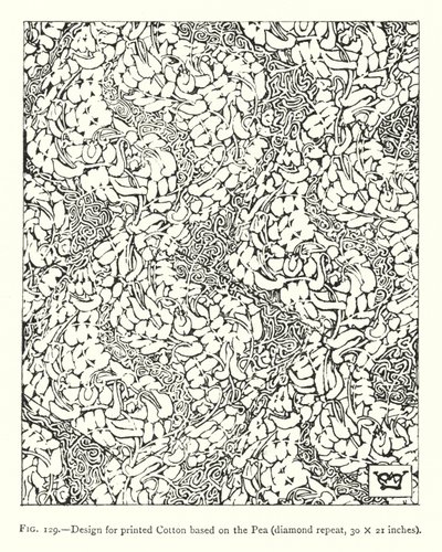 Wzór dla drukowanej bawełny na bazie grochu, powtórzenie w romby, 30 × 21 cali (grawer) autorstwa English School