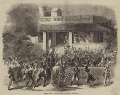 Zniszczenie bungalowu w Meerut (grawerowanie) autorstwa English School