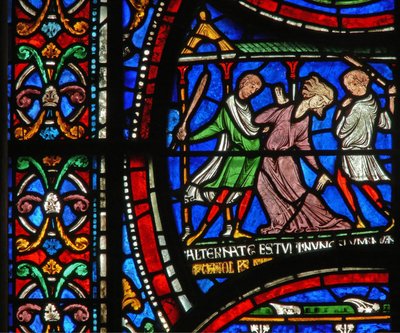 Fragment cudownego okna przedstawiający historię Szalonej Matyldy z Kolonii autorstwa English School