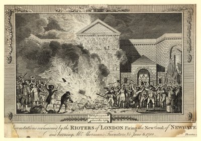 Zniszczenia spowodowane przez buntowników z Londynu wypalenie nowego więzienia Newgate i spalenie mebli pana Akermansa, 6 czerwca 1780 autorstwa English School