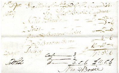 Devonshire MSS AS 3101, folio z pakietu rachunków uregulowanych przez Pinder Simpsona dla Lorda George