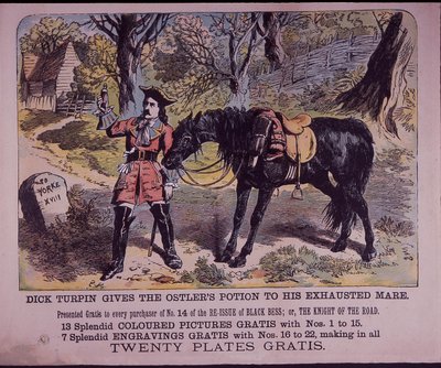 Dick Turpin ze swoim koniem Black Bess w drodze do Yorku (kolor lito) autorstwa English School