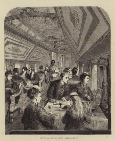 Wagon restauracyjny na Union Pacific Railway (grawerunek) autorstwa English School