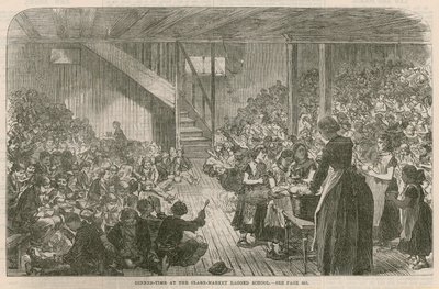 Pora obiadowa w obdartej szkole Clare Market, Boże Narodzenie 1869 autorstwa English School