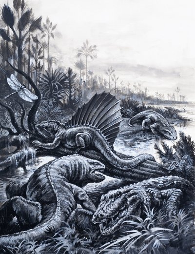 Dinozaury (gwasz na papierze) autorstwa English School