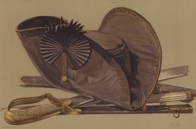 Sztylet, miecz i przekrzywiony kapelusz Lorda Nelsona (chromolitho) autorstwa English School