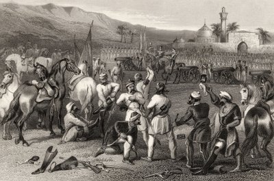 Rozbrajanie 11. Nieregularnej Kawalerii w Berhampore w 1857 r., z „Historii indyjskiego buntu” opublikowanej w 1858 r. autorstwa English School