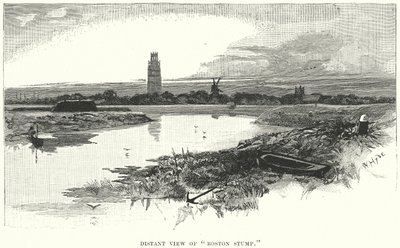 Odległy widok na "Boston Stump" (grawerunek) autorstwa English School