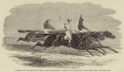 Wyścigi Doncaster, Dead-Heat dla St Leger Stakes, pomiędzy „Voltigeur” i „Russborough”, trzecie „Bolingbroke” (grawerowanie) autorstwa English School